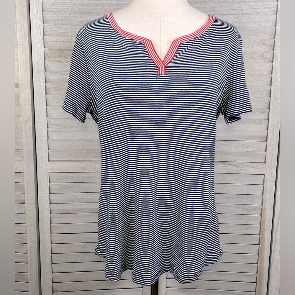 CHAPS  100% Cotton V Neck Tee Coastal/Nautical Stripes-XL